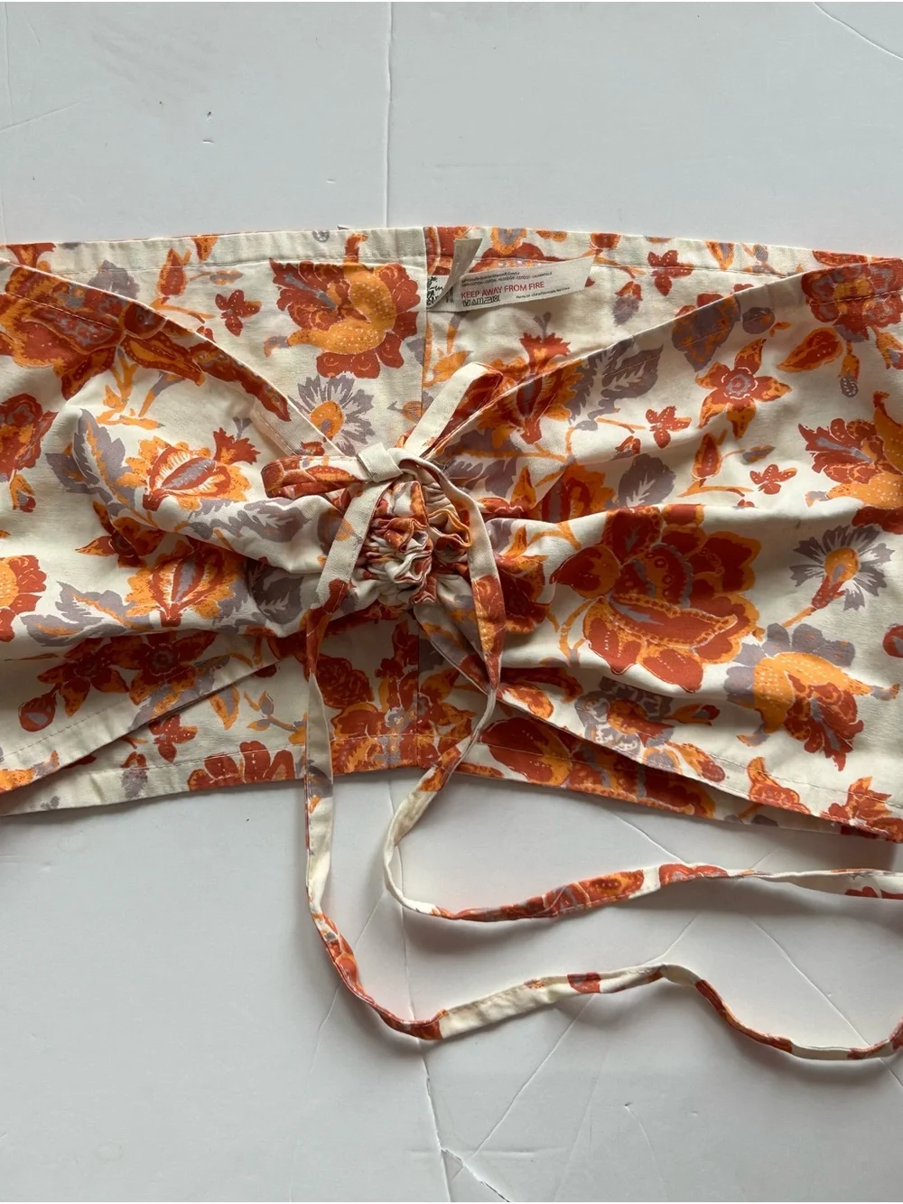Free People High-Waist Floral Drawstring Shorts - Orange & Cream